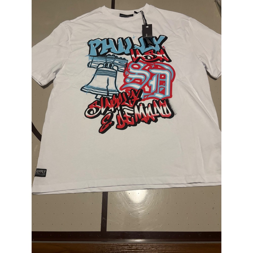 Supply & Demand Mens Philly USA Liberty Bell Graffiti Graphic TShirt White L NWT